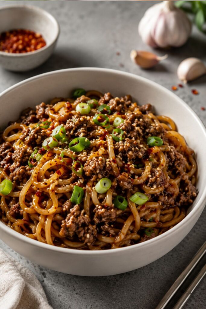 Mongolian Ground Beef Noodles